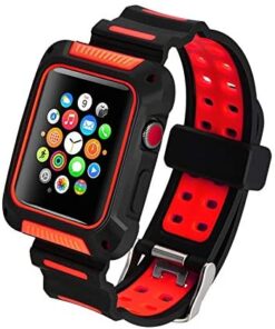 NatoGears Silicone Rugged Protective Case with Strap Bands Compatible with Apple Watch Series 1, 2 & 3