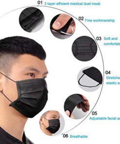 Black Face Mask Disposable Breathable Mouth Cover Black Breathable Masks For Daily Protection Air Pollution, Dust(50pcs)