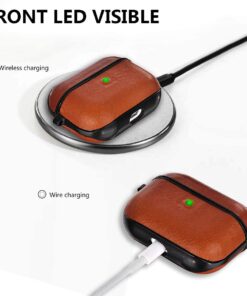 Airpods Pro Case Genuine Leather Airpod 3 Case for Airpods Pro [Front LED Visible] Protective Cover Skin Brown Men Women