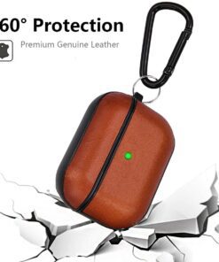 Airpods Pro Case Genuine Leather Airpod 3 Case for Airpods Pro [Front LED Visible] Protective Cover Skin Brown Men Women