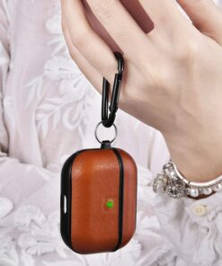 Airpods Pro Case Genuine Leather Airpod 3 Case for Airpods Pro [Front LED Visible] Protective Cover Skin Brown Men Women