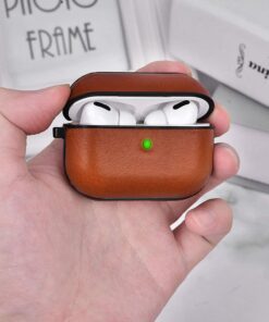 Airpods Pro Case Genuine Leather Airpod 3 Case for Airpods Pro [Front LED Visible] Protective Cover Skin Brown Men Women