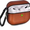 Airpods Pro Case Genuine Leather Airpod 3 Case for Airpods Pro [Front LED Visible] Protective Cover Skin Brown Men Women