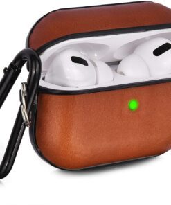 Airpods Pro Case Genuine Leather Airpod 3 Case for Airpods Pro [Front LED Visible] Protective Cover Skin Brown Men Women
