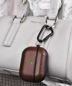 Airpods Pro Case Genuine Leather Airpod 3 Case for Airpods Pro [Front LED Visible] Protective Cover Skin Brown Men Women