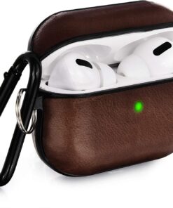 Airpods Pro Case Genuine Leather Airpod 3 Case for Airpods Pro [Front LED Visible] Protective Cover Skin Brown Men Women