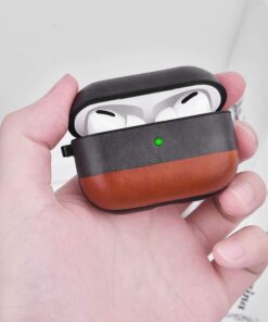 Airpods Pro Case Genuine Leather Airpod 3 Case for Airpods Pro [Front LED Visible] Protective Cover Skin Brown Men Women