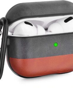 Airpods Pro Case Genuine Leather Airpod 3 Case for Airpods Pro [Front LED Visible] Protective Cover Skin Brown Men Women