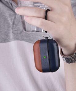 Airpods Pro Case Genuine Leather Airpod 3 Case for Airpods Pro [Front LED Visible] Protective Cover Skin Brown Men Women